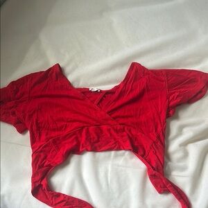 Garage Red Wrap Crop Blouse